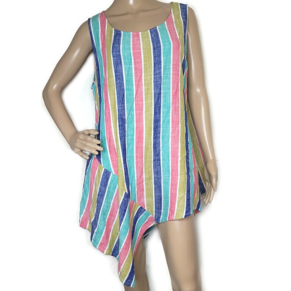 For Cynthia stripped linen blend asymmetrical top